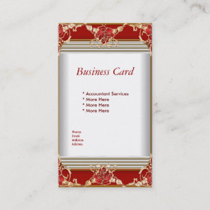 Cartão de Visita Elegante Vermelho Dourado Branco 