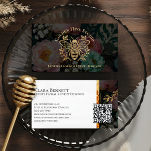 Cartão De Visita Elegante Vintage Abelha Floral Luxo Falso Ouro
