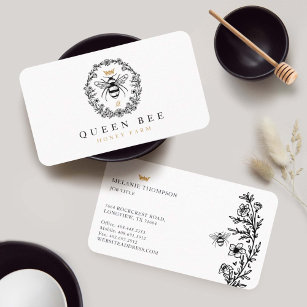 Cartão De Visita Elegante Vintage Honey Queen Black & White Busi