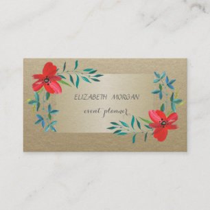 Cartão De Visita Elegante Vintage, Kraft, Flores Aquarela
