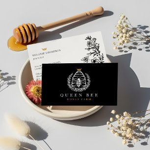 Cartão De Visita Elegante Vintage Mel Rainha Beehive Floral Wreath