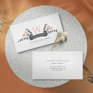 Cartão De Visita Elegante Vintage Monograma Floral