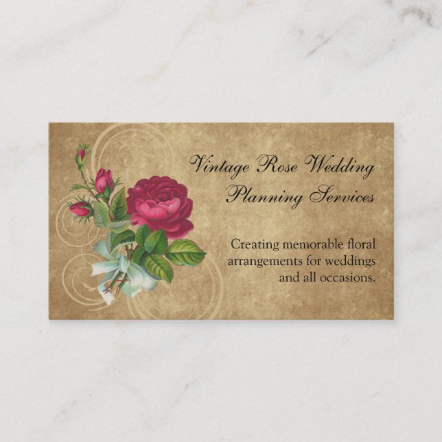 Cartão De Visita Elegante Vintage Rosa, Magenta/Brown (Frente)