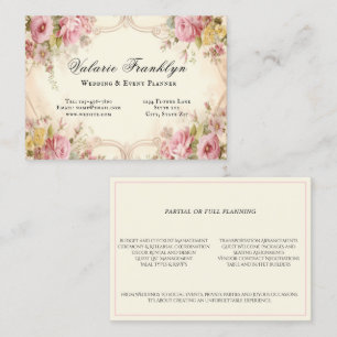 Cartão De Visita Elegante Vintage Rosa Rosas Rosa Planejador de Eve