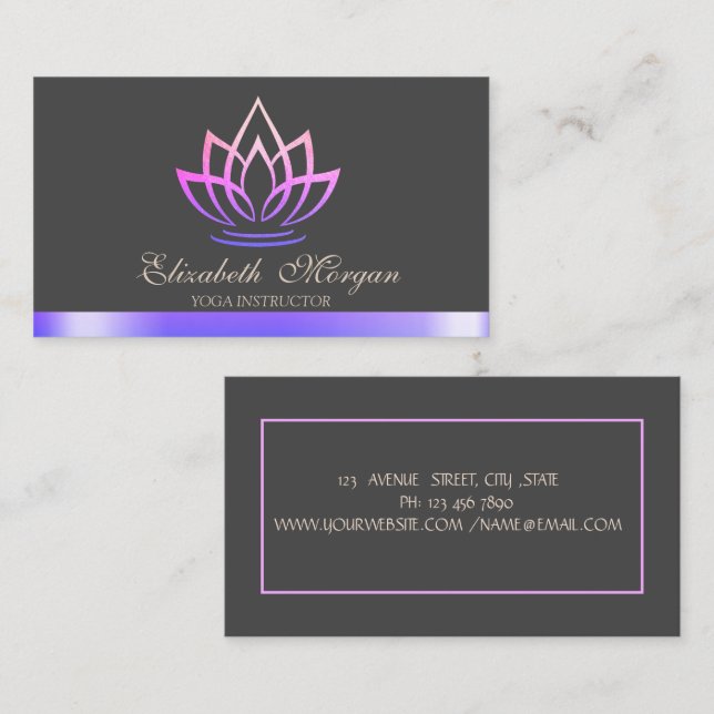 Cartão De Visita Elegante Violet Lotus, Instrutor Yoga (Frente/Verso)