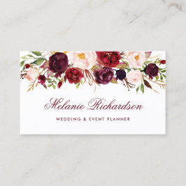 Cartão De Visita Elegante Watercolor Burgundy Marsala Floral