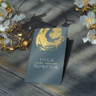 Cartão De Visita Elegante YOGA Azul e ZEN Dourado Símbolo Brushstro