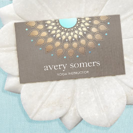 Cartão De Visita Elegante Yoga Dourada Lotus Mandala Taupe Linen