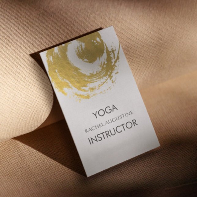 Cartão De Visita Elegante YOGA Gold Foil Brushstrokes Símbolo ZEN (Criador carregado)