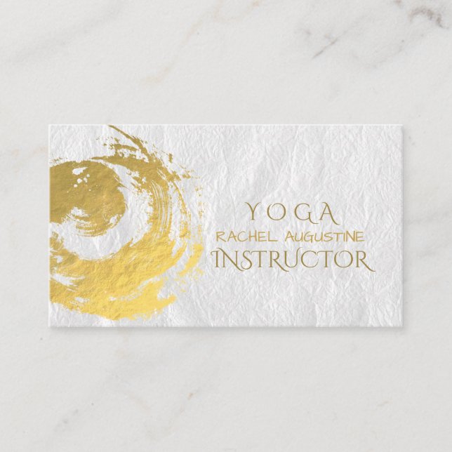 Cartão De Visita Elegante YOGA Gold Foil Brushstrokes Símbolo ZEN B (Frente)