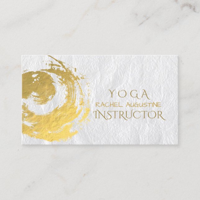 Cartão De Visita Elegante YOGA Gold Foil Brushstrokes Símbolo ZEN B (Frente)