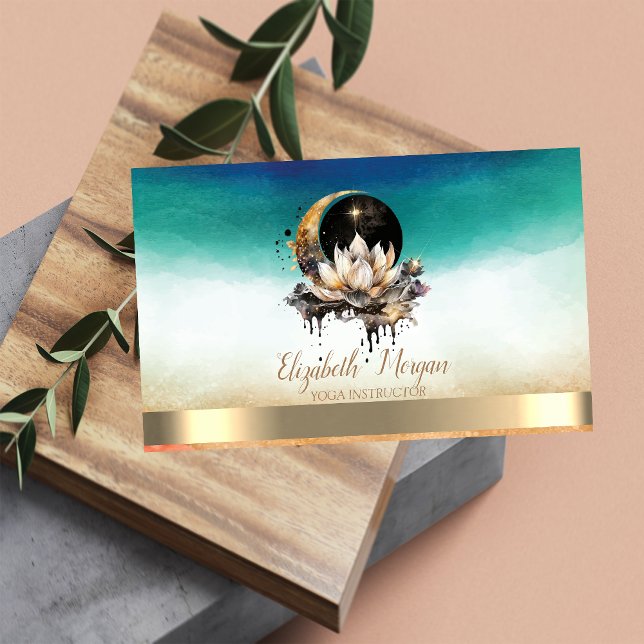 Cartão De Visita Elegante Yoga Instrutor Lotus Moon Sun (Criador carregado)