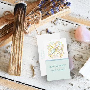 Cartão De Visita Elegante Yoga Reiki Healer Dourado Mandala Flower