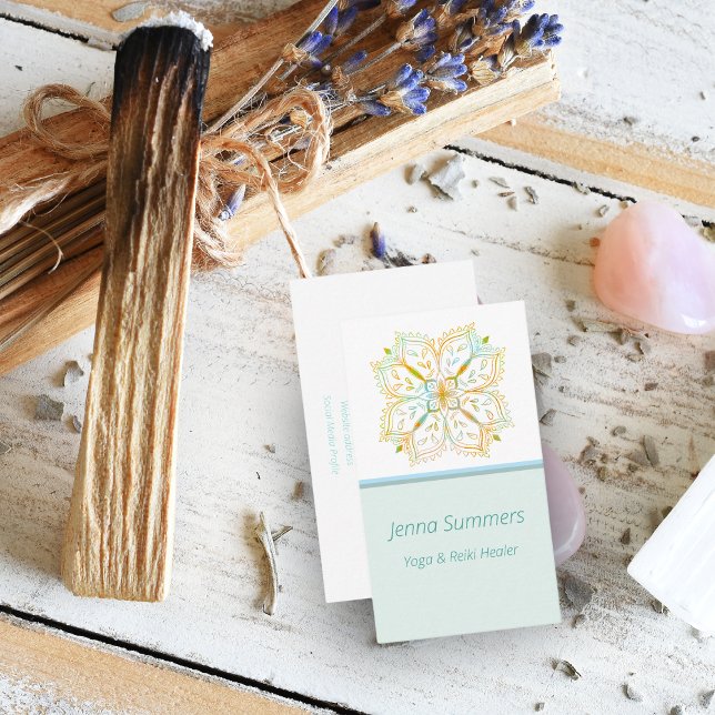 Cartão De Visita Elegante Yoga Reiki Healer Dourado Mandala Flower (Criador carregado)