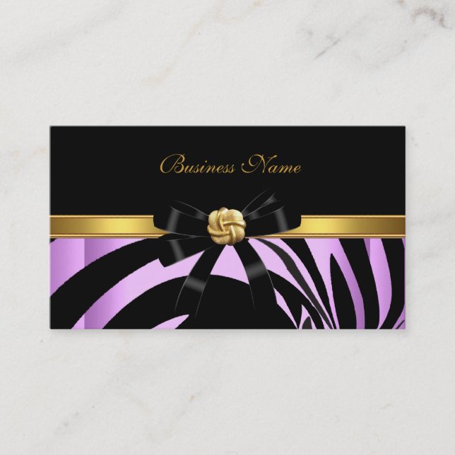 Cartão De Visita Elegante Zebra Black Lilac, Arco Dourado de Joias (Frente)