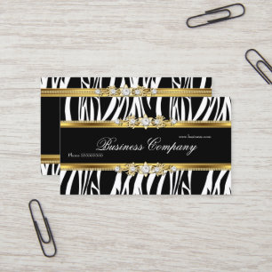 Cartão De Visita Elegante Zebra Dourado Preto Branco Prata ORNADO