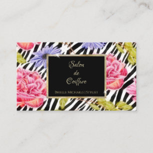 Cartão De Visita Elegante Zebra - Imprimir Dourado Floral Rosa Sal
