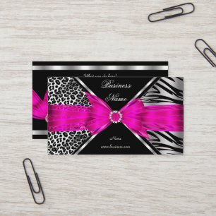 Cartão De Visita Elegante Zebra Leopardo Preto Rosa Quente 2