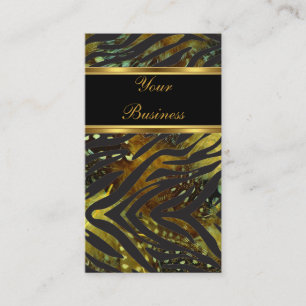 Cartão De Visita Elegante Zebra Ouro Exótico Preto Selvagem 2