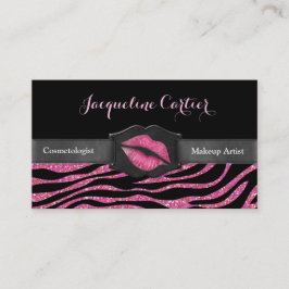 Cartão De Visita Elegante Zebra Rosa Glitter Kiss Cosmetólogo