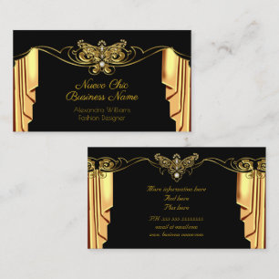 Cartão De Visita Elegantes Drapes de Ouro Preto Diamantes