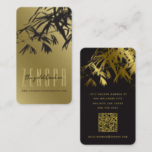 Cartão De Visita Elegantes Folhas de Bambu Orientais Zen Douradas e