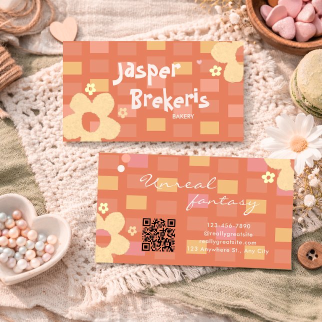 Cartão De Visita Elegent Retro Chic Orange Daisy Cute  (Criador carregado)