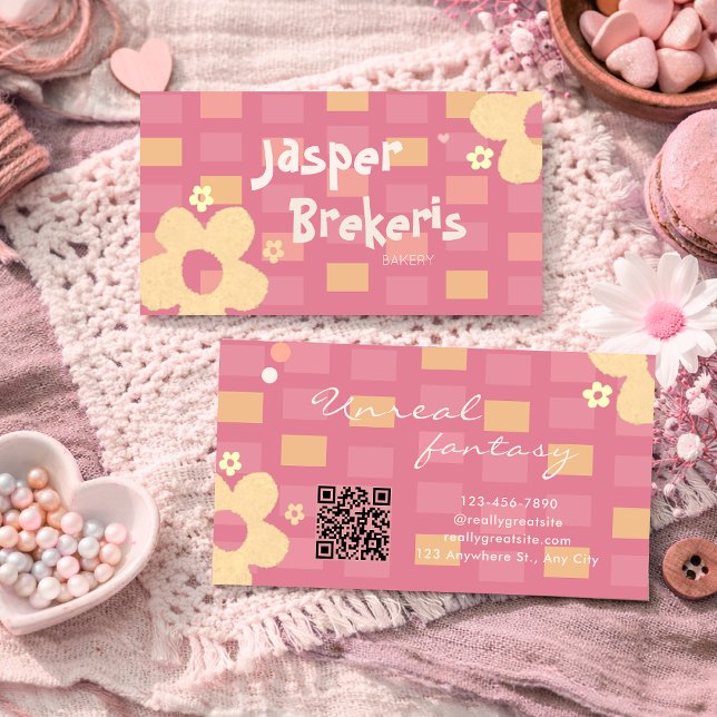 Cartão De Visita Elegent Retro Chic Pink Daisy Cute  (Criador carregado)