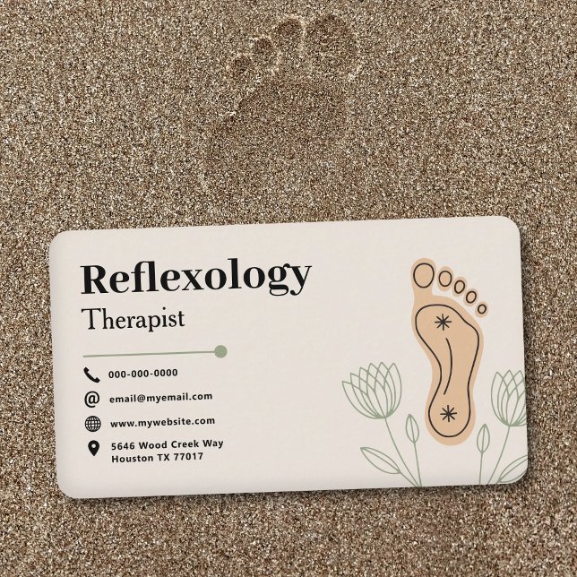 Cartão De Visita Elementos Botânicos & Pegada - Reflexologia (Botanical Elements & Footprint - Reflexology Business Card)