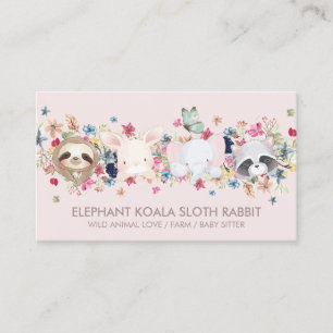 CARTÃO DE VISITA ELEPHANT KOALA SLOTH RABBIT BABY ANIMAL PINK