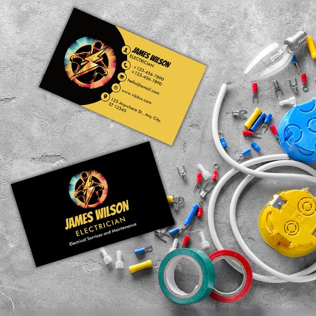 Cartão De Visita Eletricidade profissional moderna e personalizável (Criador carregado)