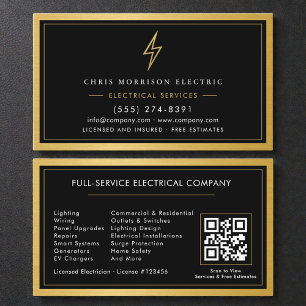 Cartão De Visita Eletricista Empreiteiro Dourado Preto Metálico