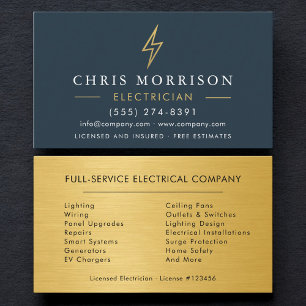 Cartão De Visita Eletricista Industrial Dourado Prestador de Serviç