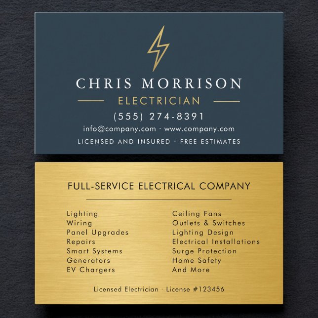 Cartão De Visita Eletricista Industrial Dourado Prestador de Serviç (Criador carregado)