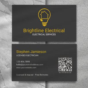 Cartão De Visita Eletricista Moderno Código QR Preto Amarelo