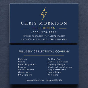 Cartão De Visita Eletricista Moderno Minimalista Azul Marinho Doura