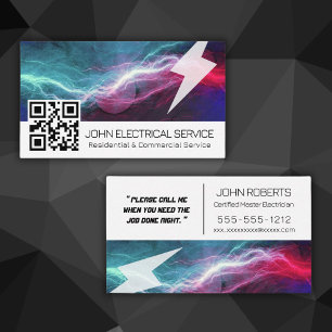 Cartão De Visita Eletricista Moderno QR – Relâmpago Profissional