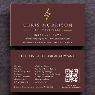 Cartão de Visita Eletricista QR Code Moderno em Bo