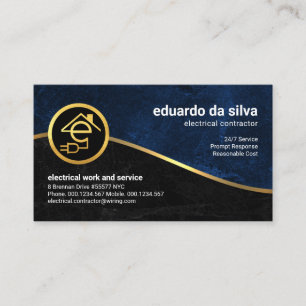 Cartão De Visita Elétrico de Onda Dourada Azul Preto Grunge