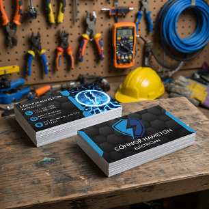 Cartão De Visita Elétrico Legal de Luz Azul Moderno em Tendência