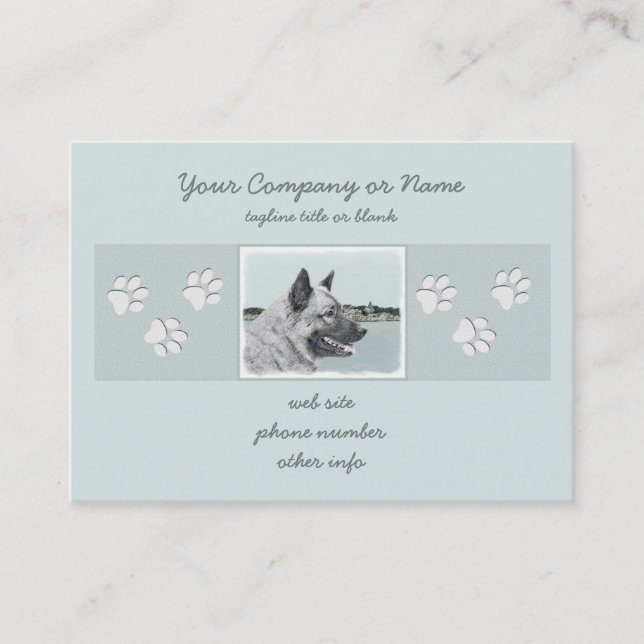 Cartão De Visita Elkhound norueguês na pintura da vila - Arte canin (Frente)