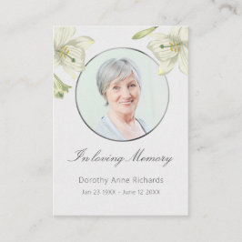 Cartão De Visita Em Memoriam Lily Memorial Funeral Prayer Card