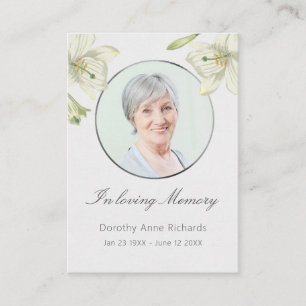 Cartão De Visita Em Memoriam Lily Memorial Funeral Prayer Card