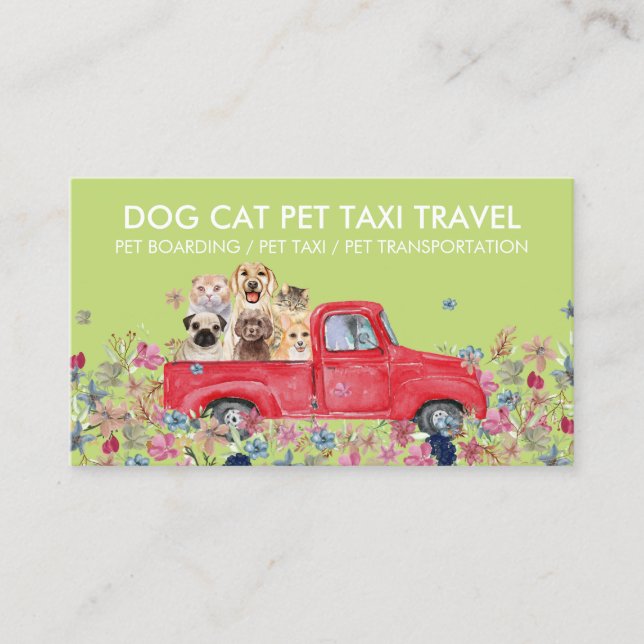 Cartão De Visita Embarque de Caminhão Flores Verde Cães Gatos Anima (Frente)