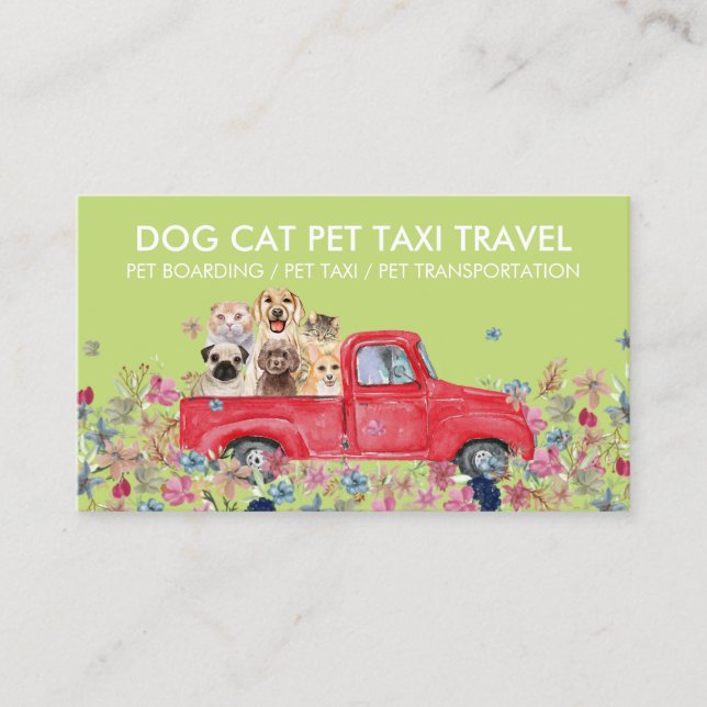 Cartão De Visita Embarque Flores de Caminhão Cães Verdes Pet (Frente)