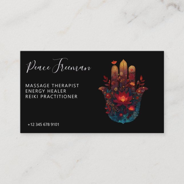 Cartão De Visita Ember Lotus | Design do Hamsa Hand (Frente)