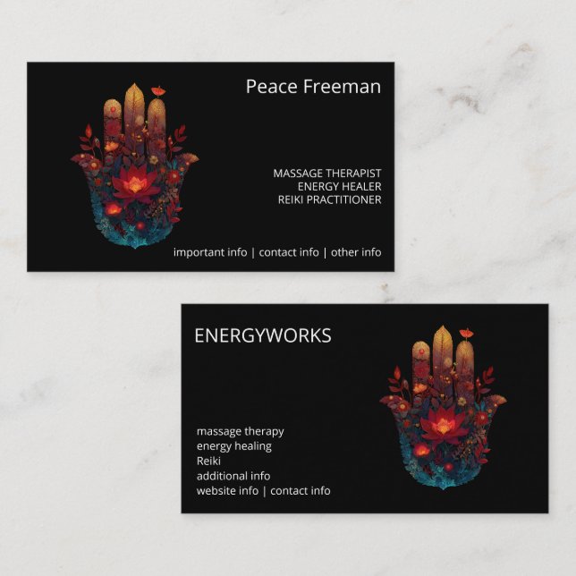 Cartão De Visita Ember Lotus | Design do Hamsa Hand (Frente/Verso)