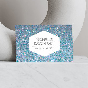 CARTÃO DE VISITA EMBLEMA BRANCO ELEGANTE NO FUNDO DA GLITTER AZUL