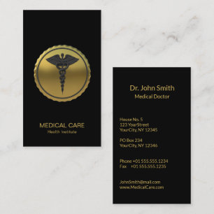 Cartão De Visita Emblema Médico Caduceu Dourado 3D Profissional