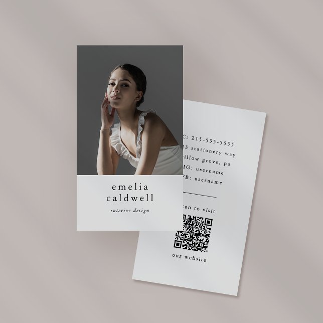 Cartão De Visita EMELIA White Black Rustic Simple Modern Boho Photo (EMELIA White Black Rustic Simple Modern Boho Photo Business Card)